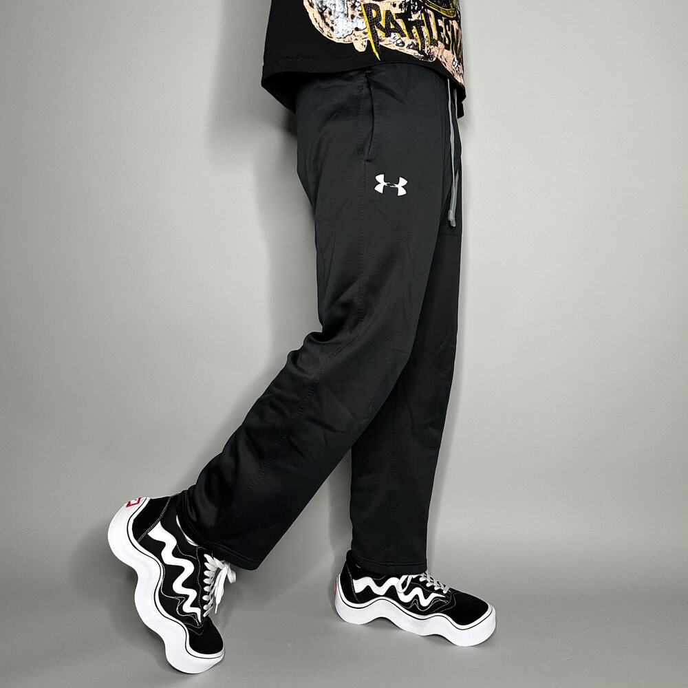 Vintage Y2K Under Armour Sweatpants Mens M Jet Black Polyester White Logo